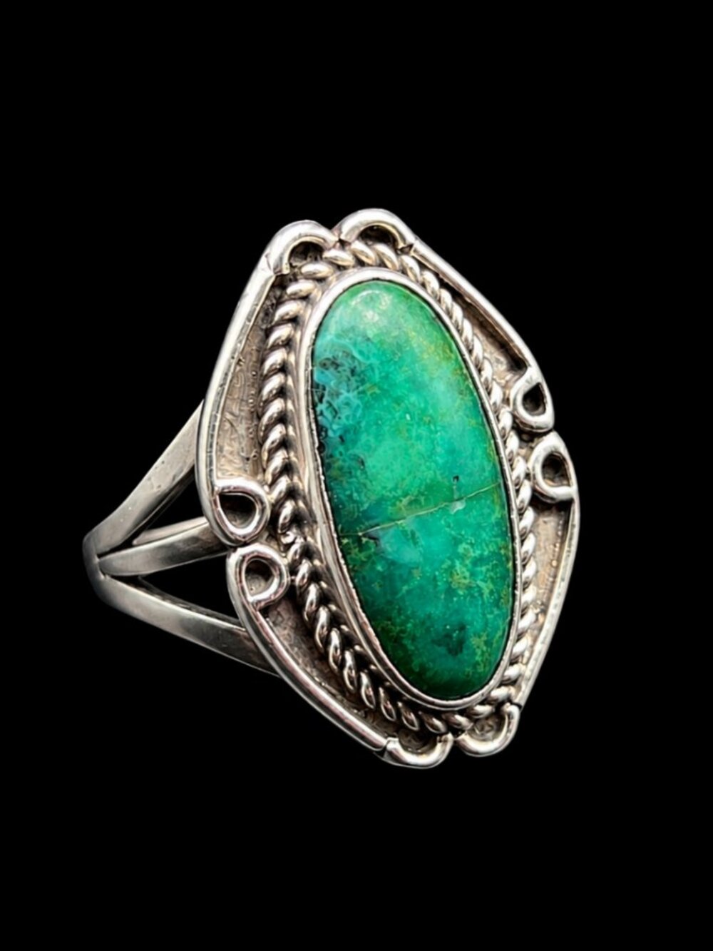 Vintage Native American Old Pawn Sterling Silver Green Turquoise Ring Size 6